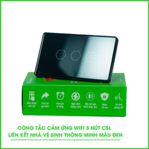 Công Tắc Wifi 3 Nút Liên Kết Nhà Vệ Sinh Thông Minh Màu Đen
